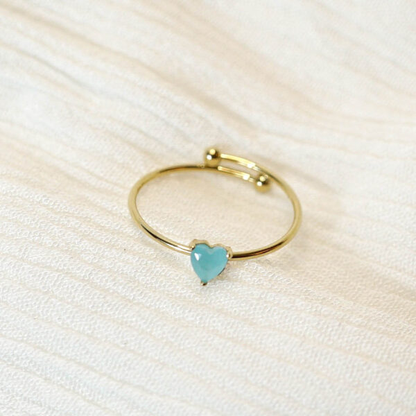 anillo selflove corazon con piedra brillante turquesa soft