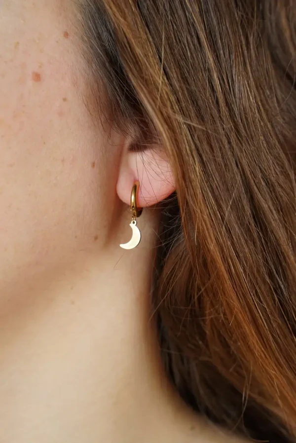 pendientes aros luna dorado